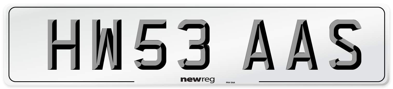 HW53 AAS Number Plate from New Reg